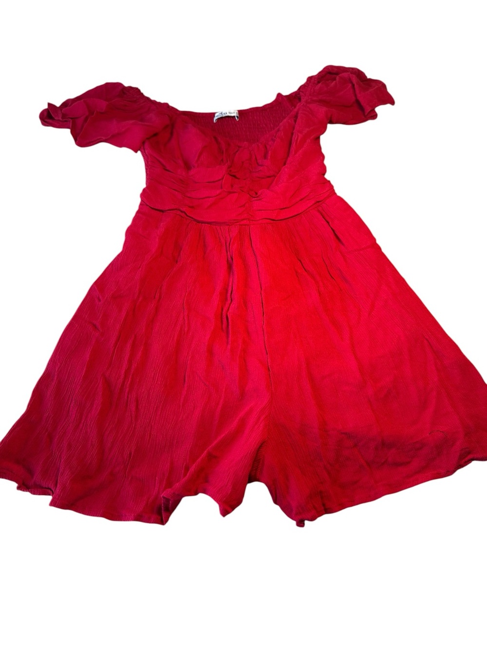 Hollister Bright Red Off-Shoulder Ruffle Romper